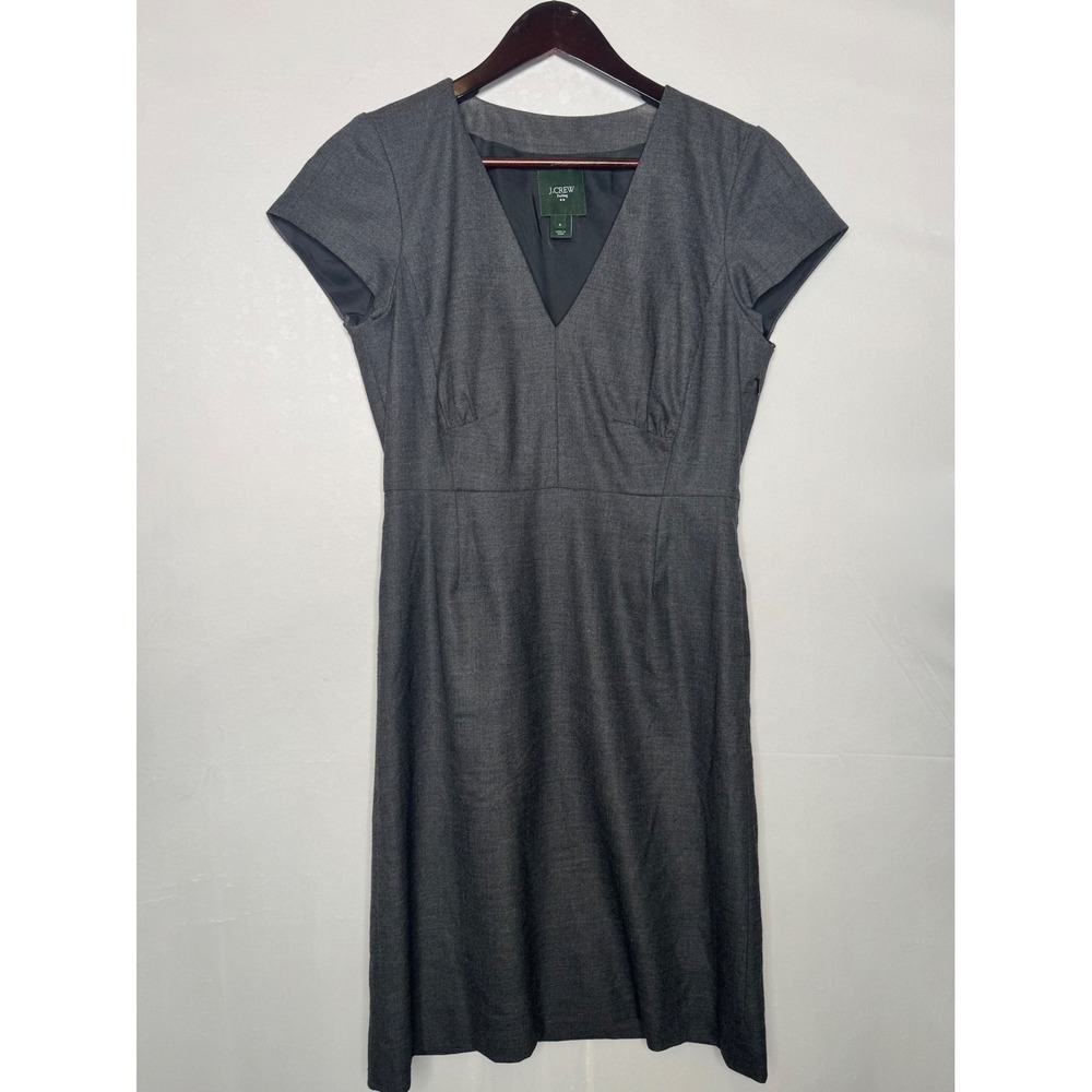 J.Crew Suiting‎ Gray Wool Blend V-Neck Cap Sleeve Sheath Dress 4 Professional